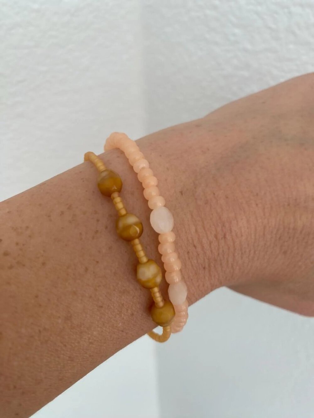 Pair of Flesh Tone Czech Glass Bracelets